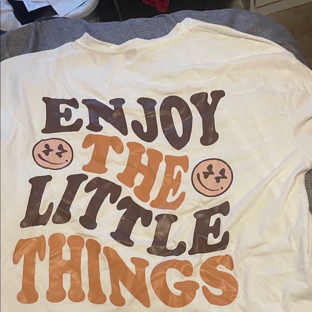 Enjoy The Little Things Graphic Tee - Cream with Brown & Orange Print